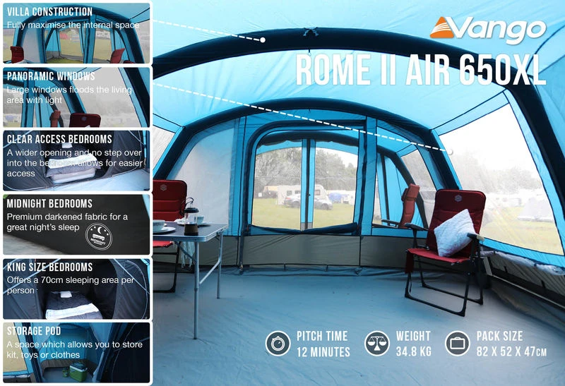 Vango Rome II 650XL Airbeam Tent - With Free Footprint 4 Vango Rome II 650XL Airbeam Tent - With Free Footprint - Image 4