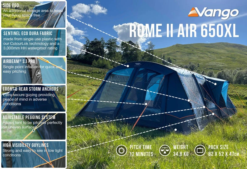 Vango Rome II 650XL Airbeam Tent - With Free Footprint 2 Vango Rome II 650XL Airbeam Tent - With Free Footprint - Image 2