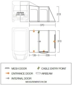 Vango Kela Pro Air Tall Awning 2023 -Vango kela pro air tall dimensions image